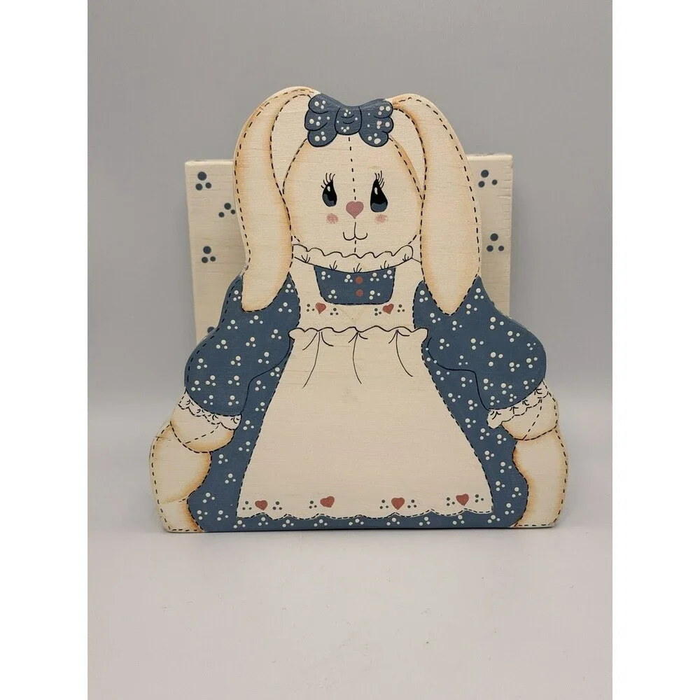 Vintage Bunny Napkin Letter Holder Wood Cottagecore Country Grandma Kitchen 90s